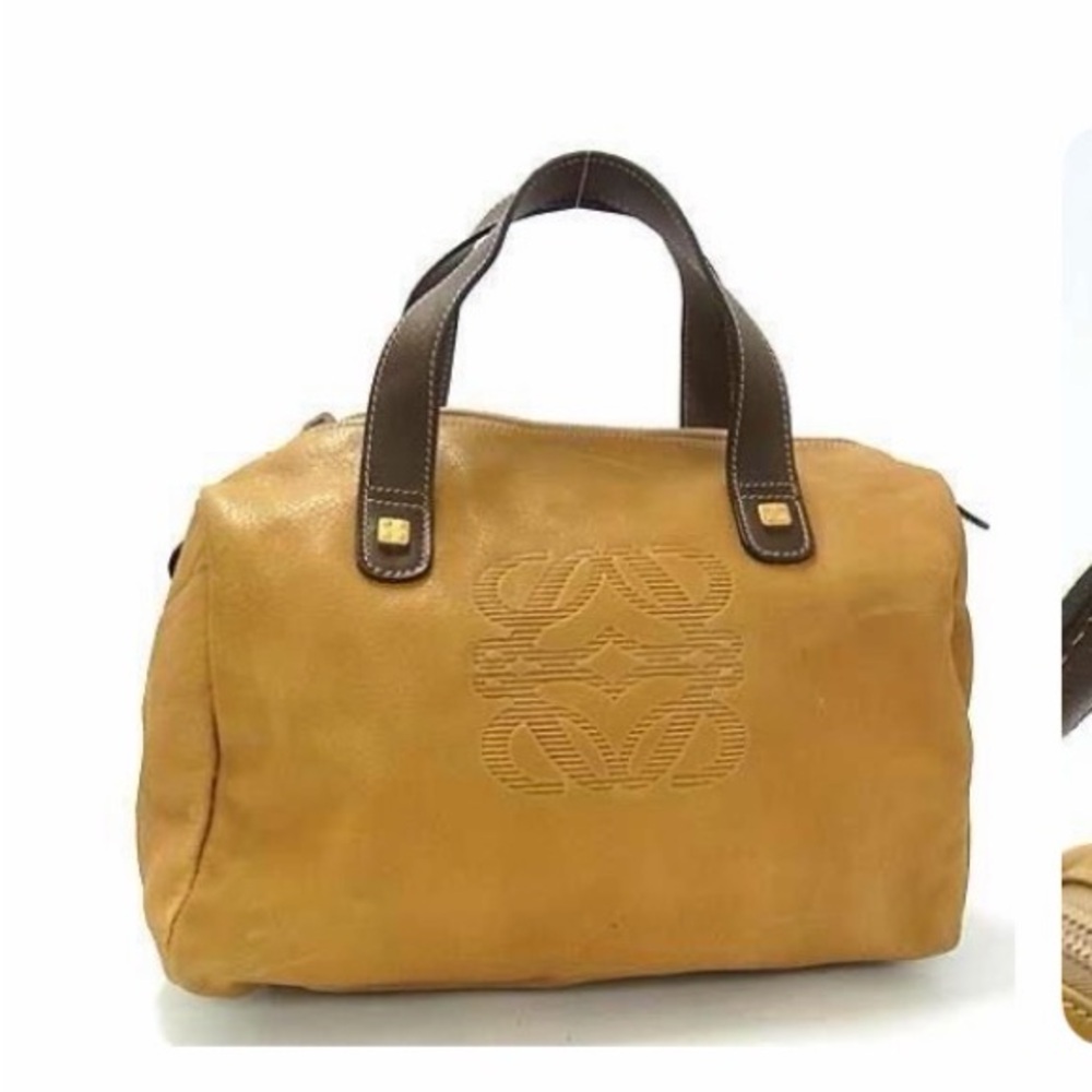 Loewe Tan Leather Mini Boston Bag with Dark Brown Handles